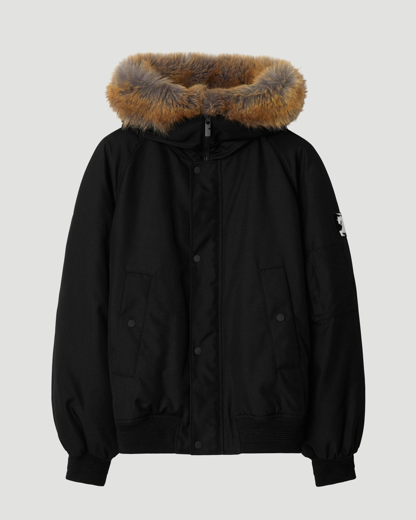 Faux Fur Trim Nylon Bomber Jacket