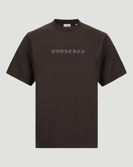 Burberry Paisley Logo Cotton T-shirt in Shadow in Brown — front view