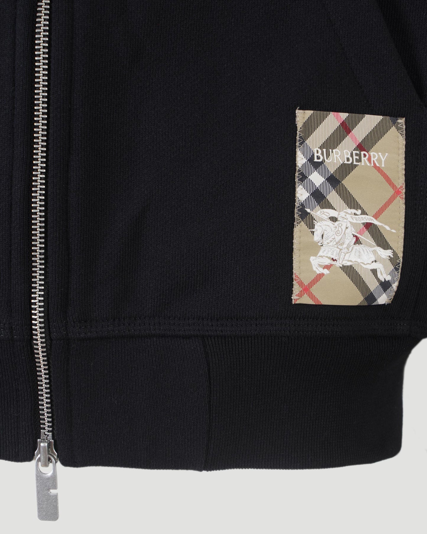 Check-Label Zip-Up Drawstring Hoodie