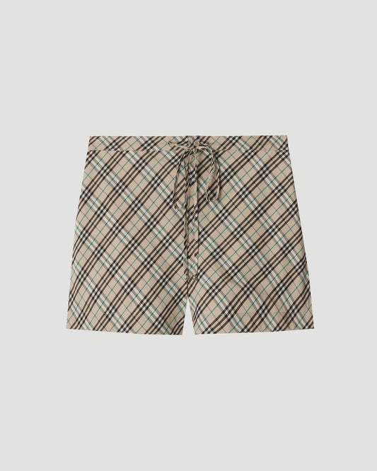 Check Cotton Pyjama Shorts in Husk