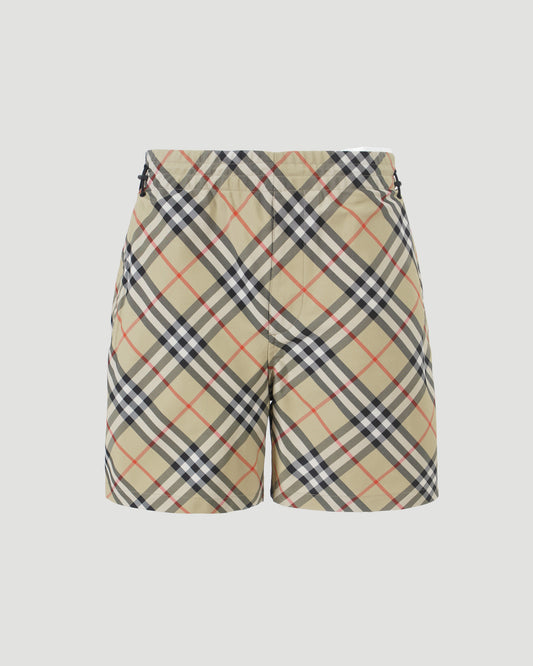 Beige Shorts with Check Pattern