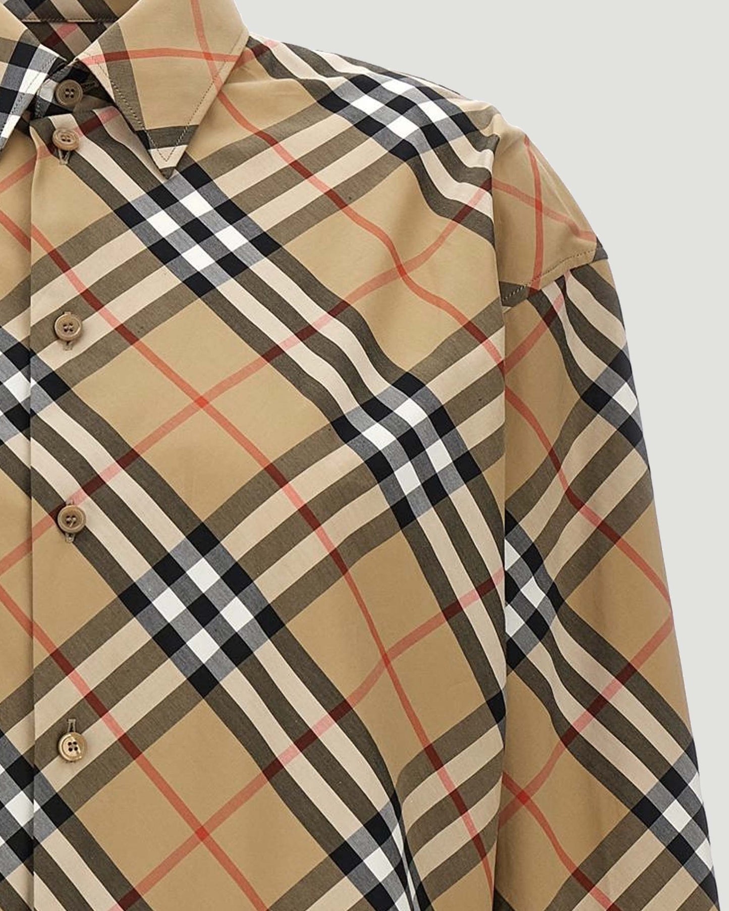 Slim Fit Check Cotton Shirt in Sand