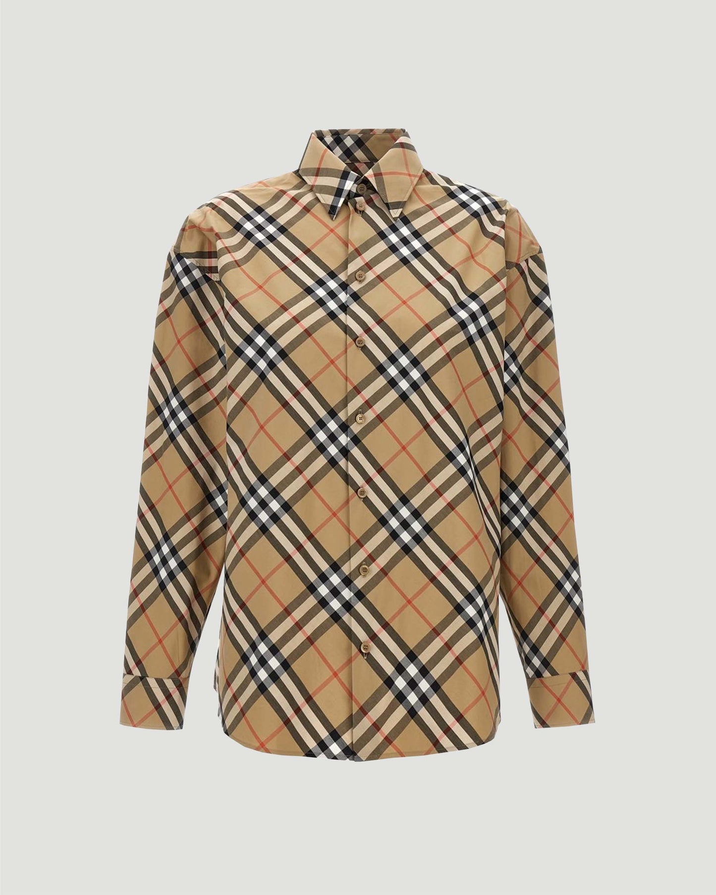 Slim Fit Check Cotton Shirt in Sand
