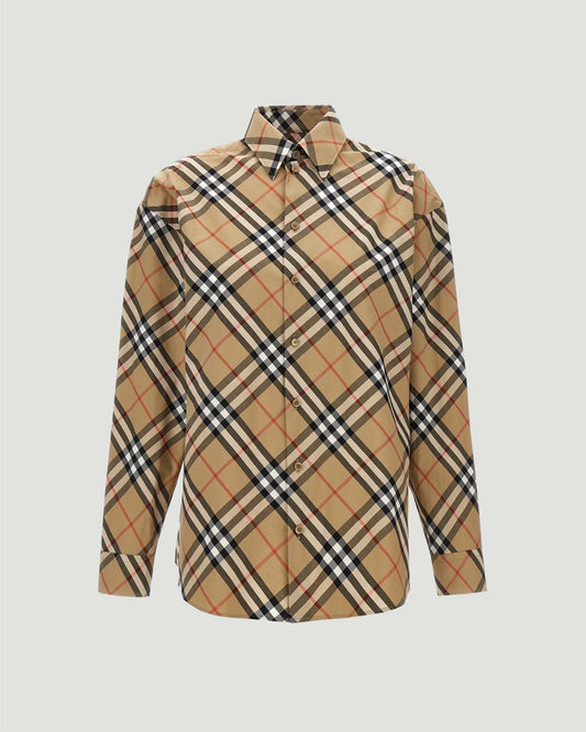 Slim Fit Check Cotton Shirt in Sand