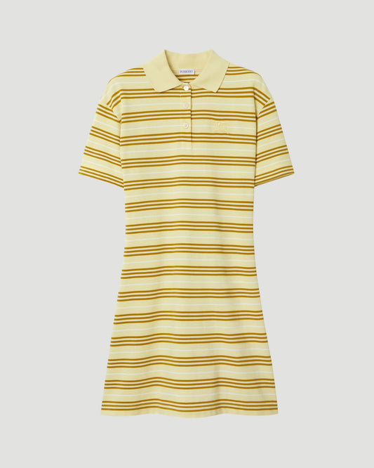 Striped Cotton Polo Shirt Dress in Alabaster