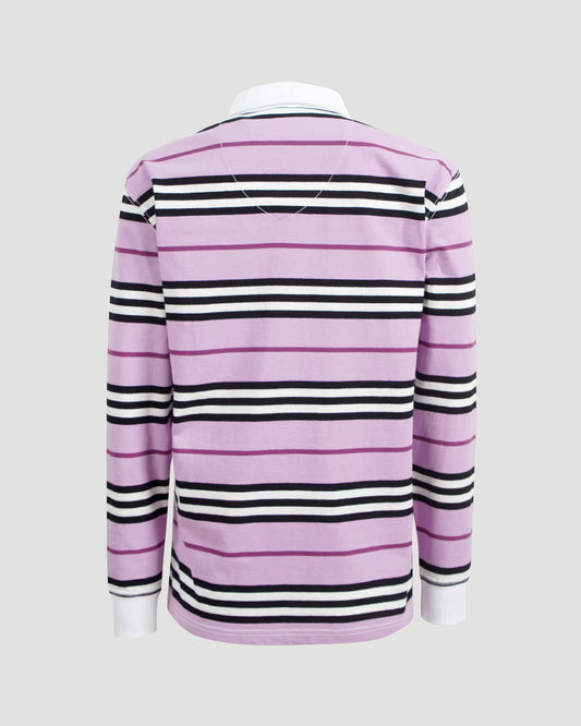 Long-Sleeve Striped Cotton Polo Shirt