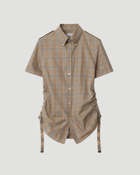 Slim Fit Check Cotton Shirt in Nut