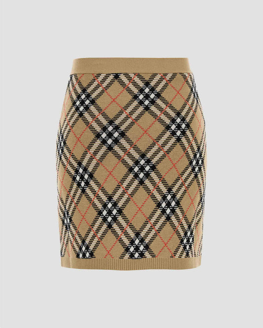 Knit Check Midi Skirt