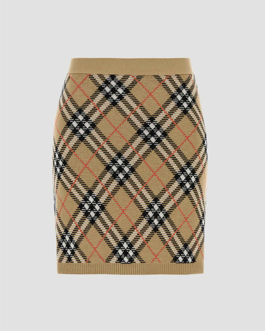 Knit Check Midi Skirt