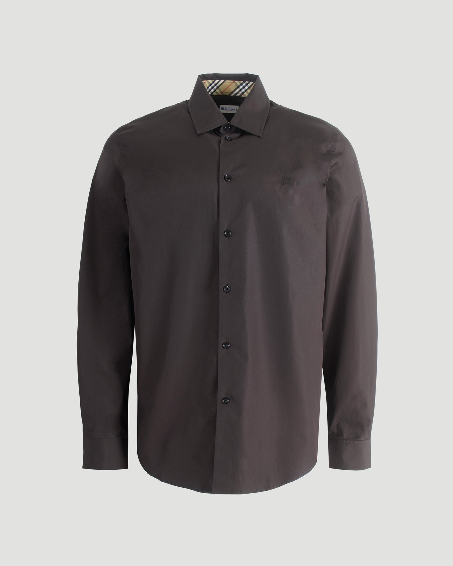 Regular Fit Cotton Poplin Shirt in Dark Brown