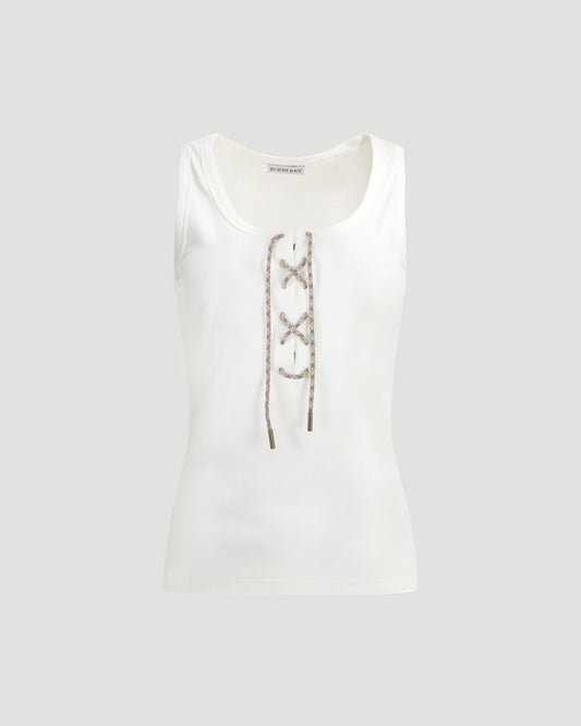 Check Trim Cotton Blend Tank Top