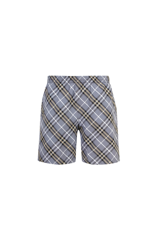 Check-Pattern Elasticated-Waist Swim Shorts