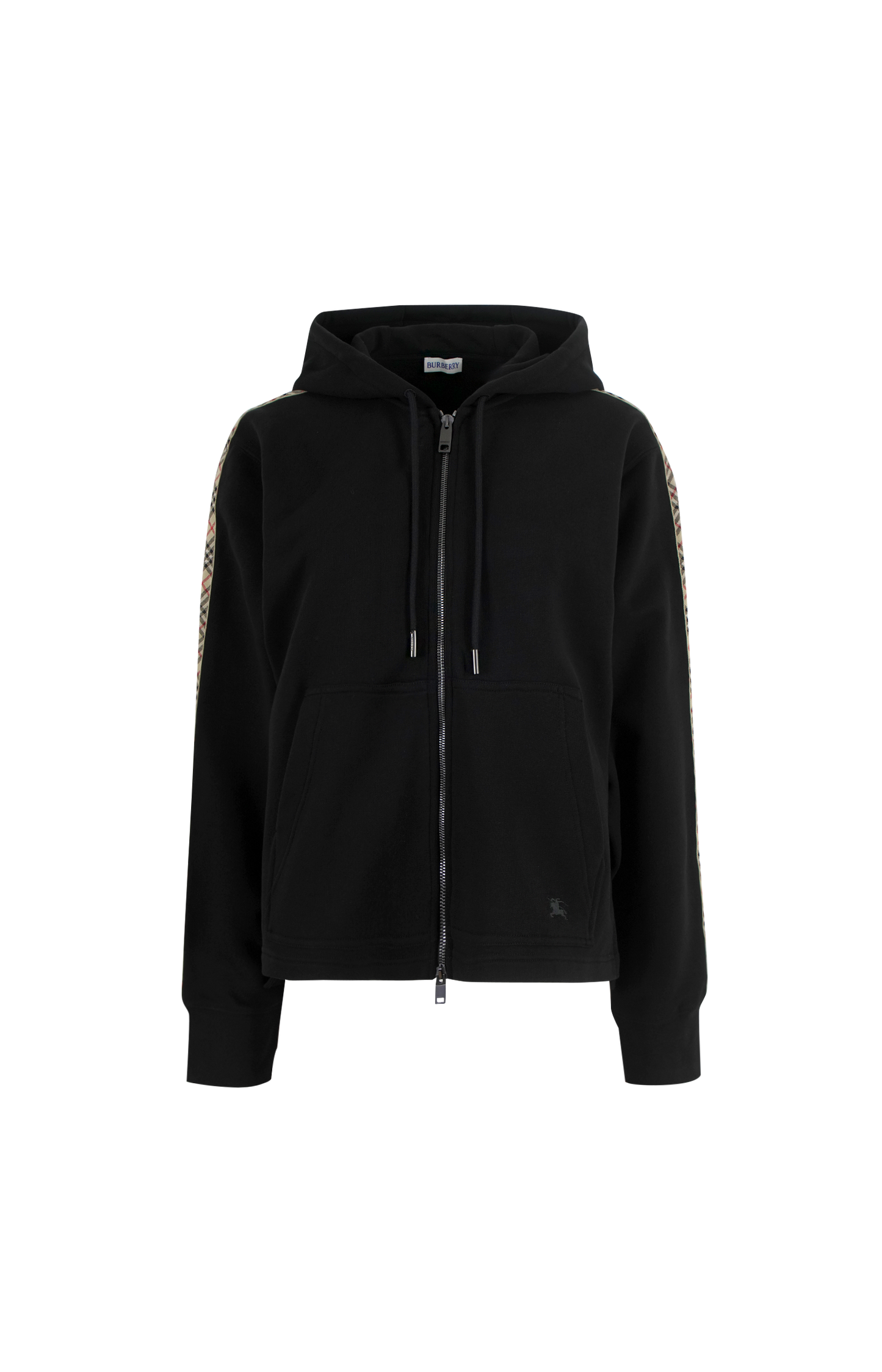 Check Trim Cotton Zip Hoodie