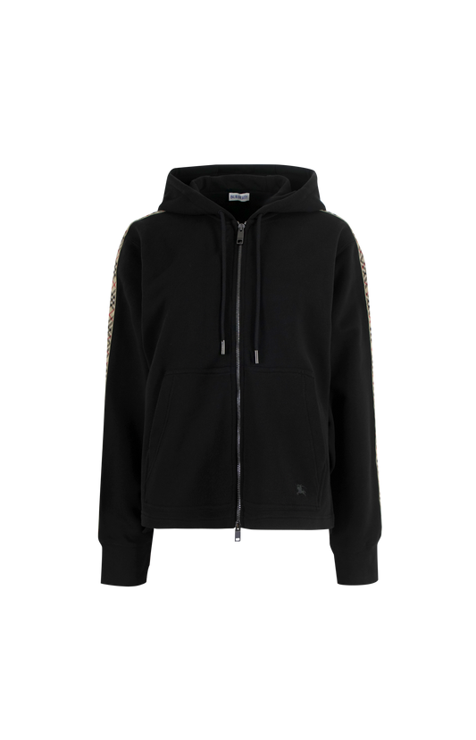 Check Trim Cotton Zip Hoodie
