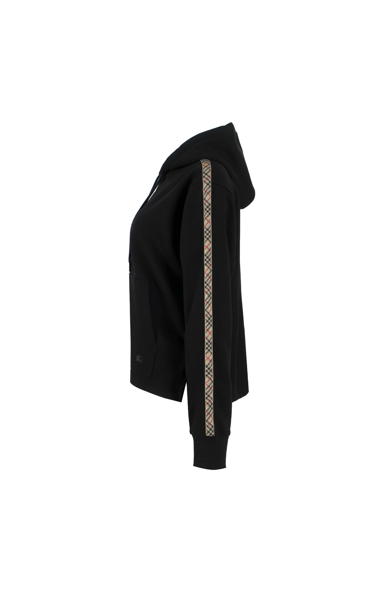 Check Trim Cotton Zip Hoodie