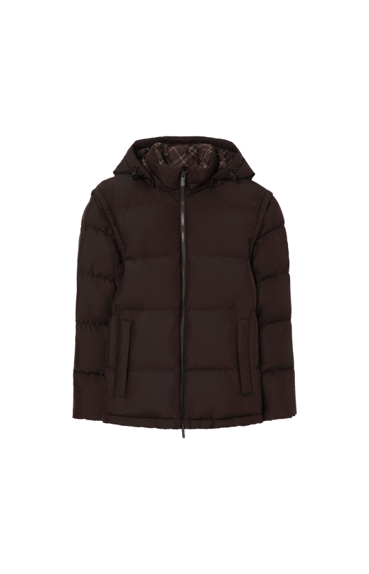Detachable Sleeve Bideford Puffer Jacket in Chocolate Brown