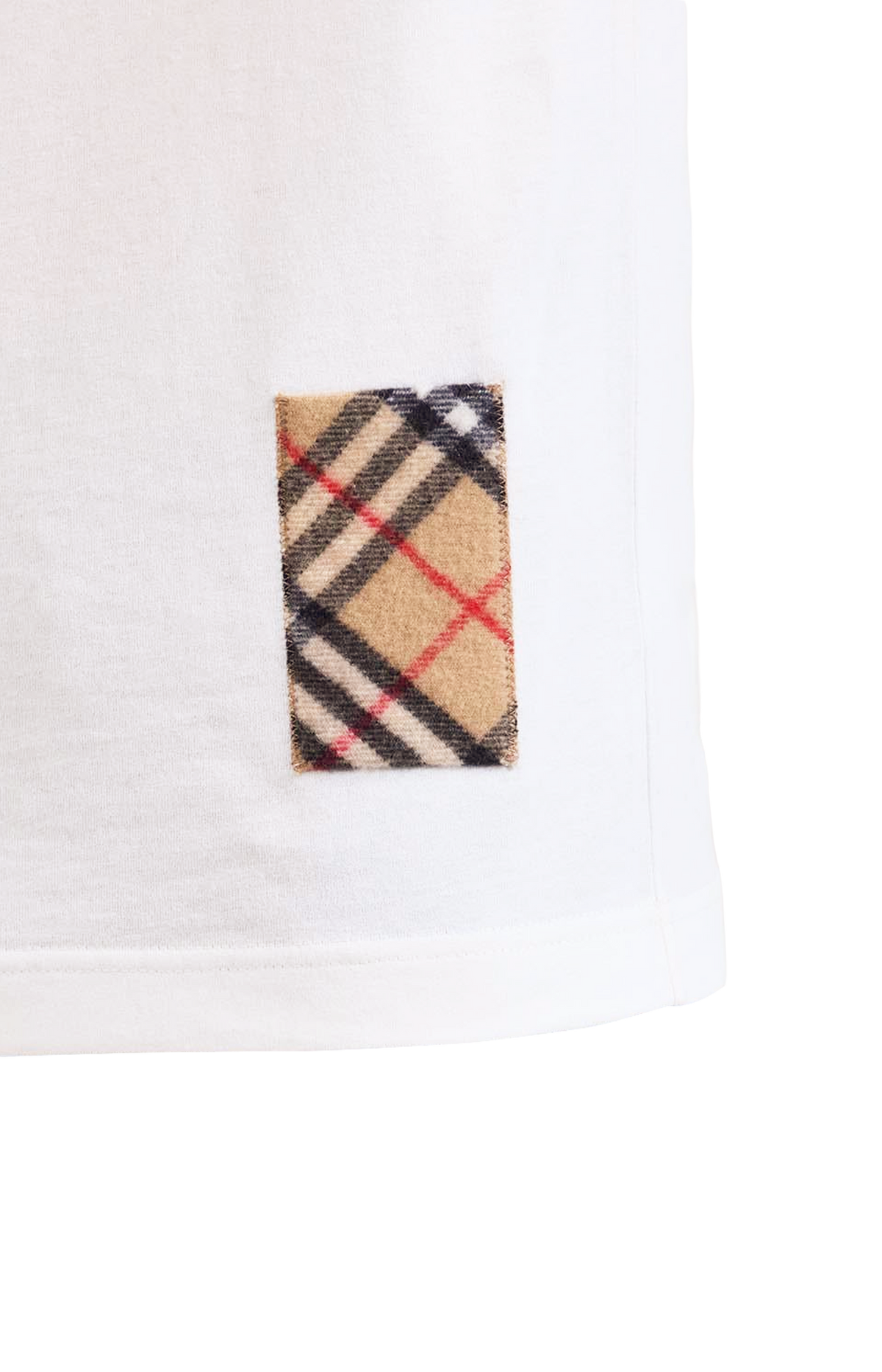Check Cashmere Patch Cotton T-shirt in Chalk White