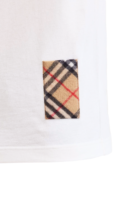 Check Cashmere Patch Cotton T-shirt in Chalk White