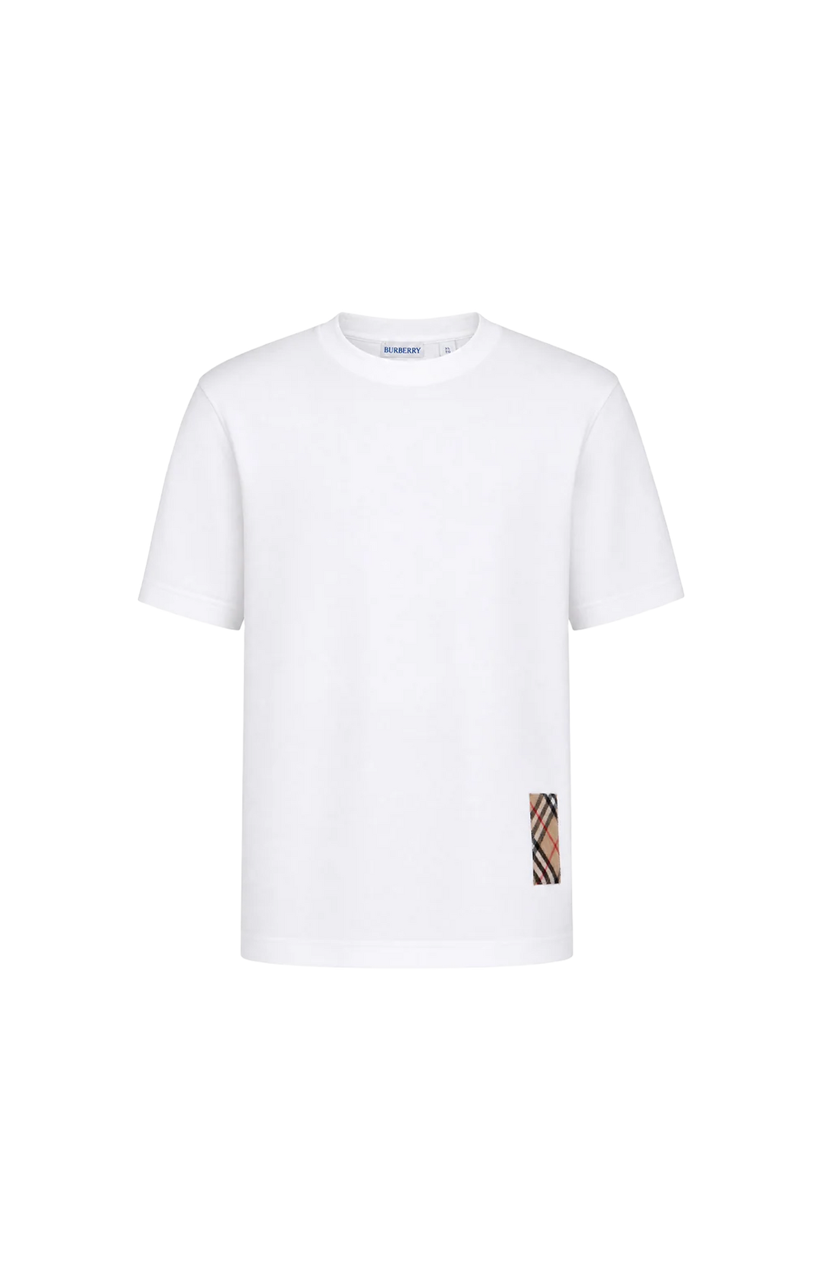 Check Cashmere Patch Cotton T-shirt in Chalk White
