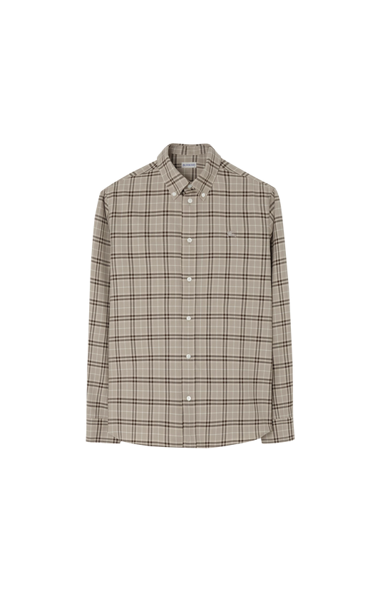 Relaxed Fit Check Cotton Shirt in Dove Grey