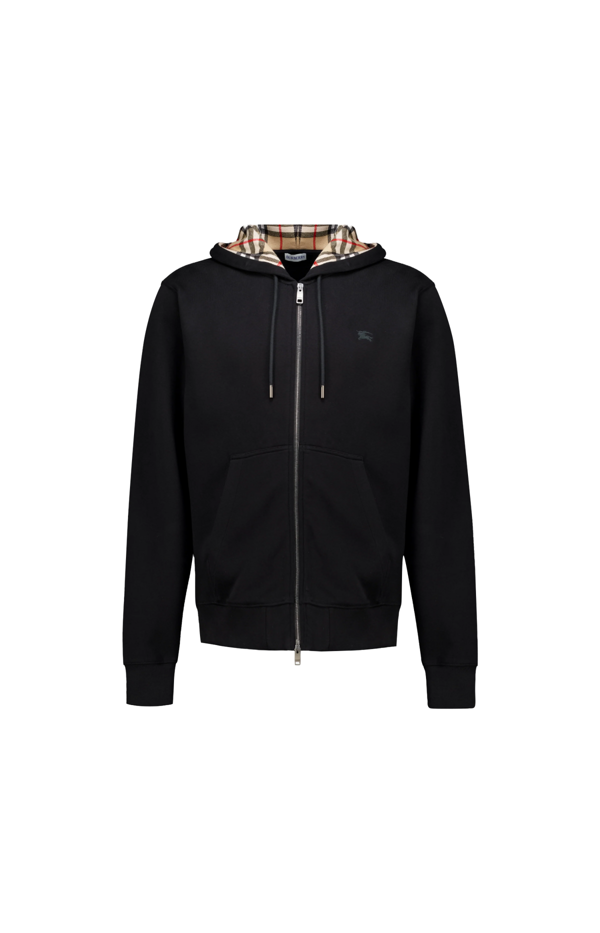 Check Hood Cotton Zip Hoodie in Black