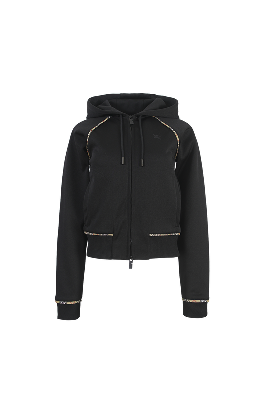 Check Trim Cotton Blend Zip Hoodie