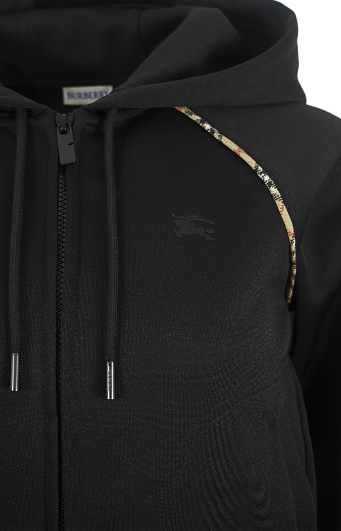 Check Trim Cotton Blend Zip Hoodie