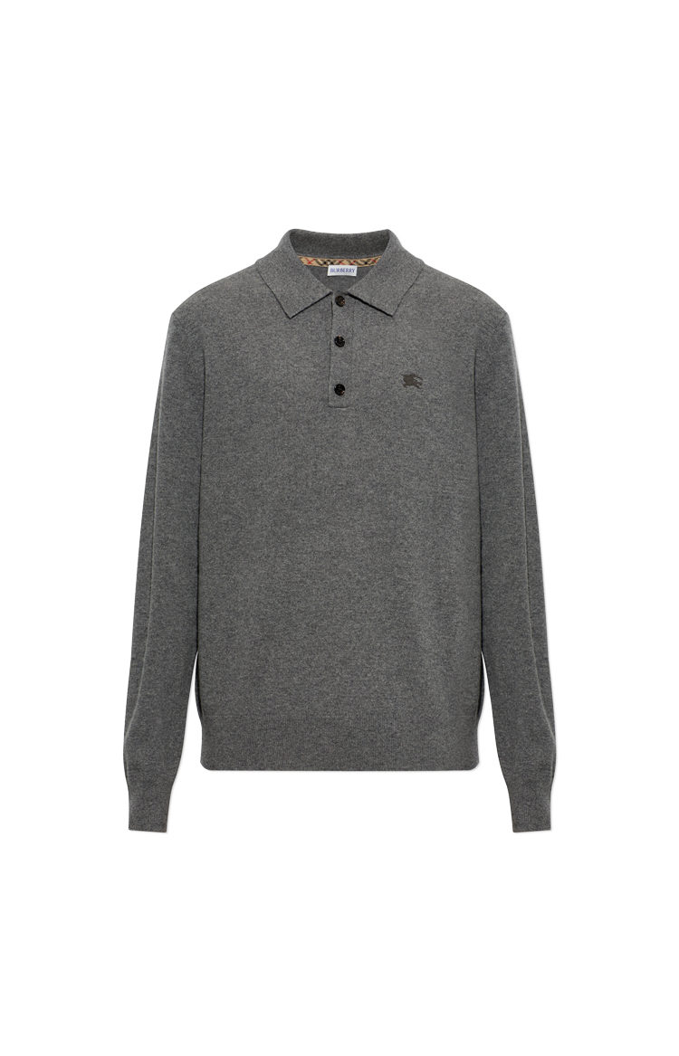 Long-sleeve Cashmere Blend Polo Shirt in Grey