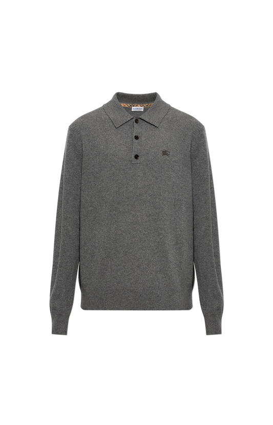 Long-sleeve Cashmere Blend Polo Shirt in Grey