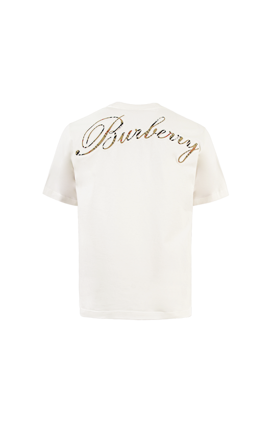 White t-shirt with Burberry logo on a white background