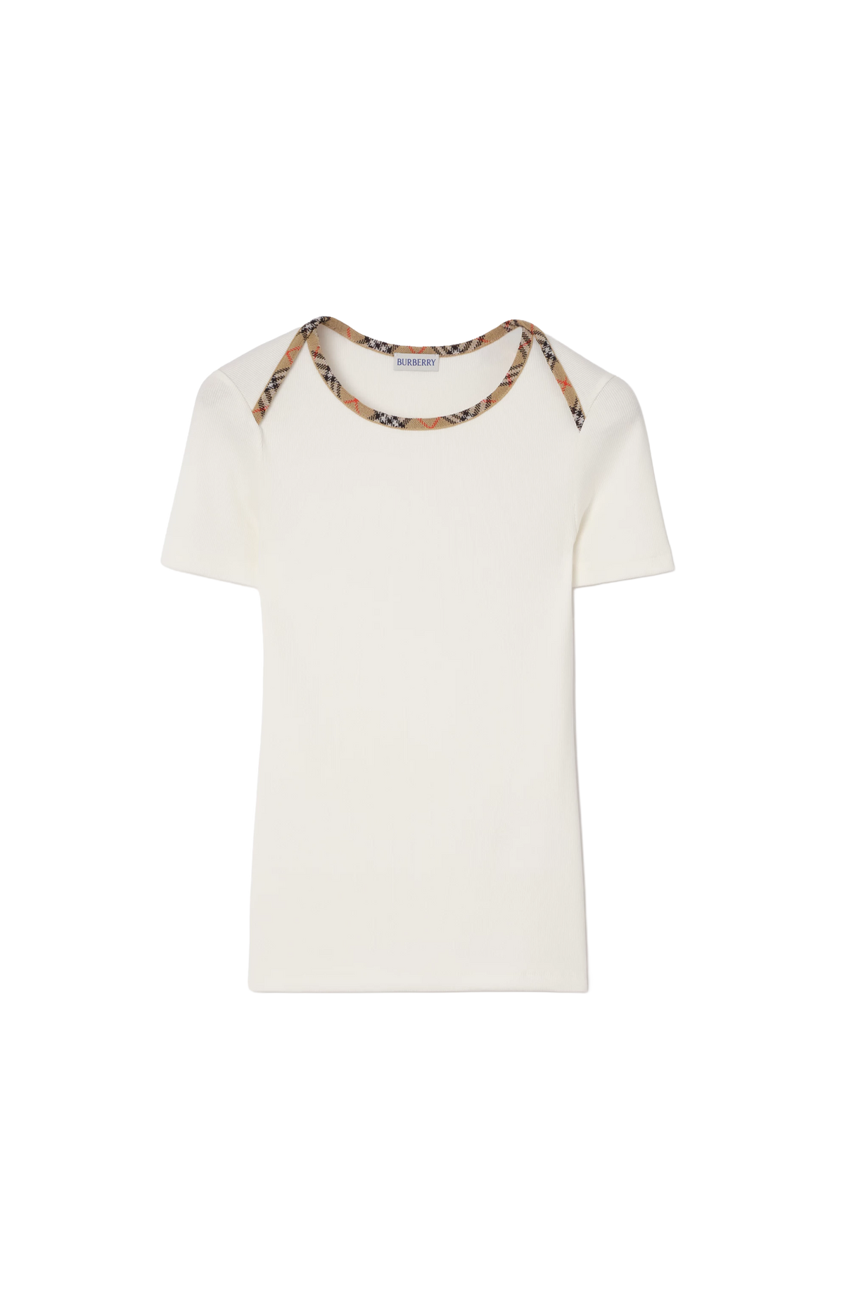 Check Trim Cotton T-shirt in Chalk White