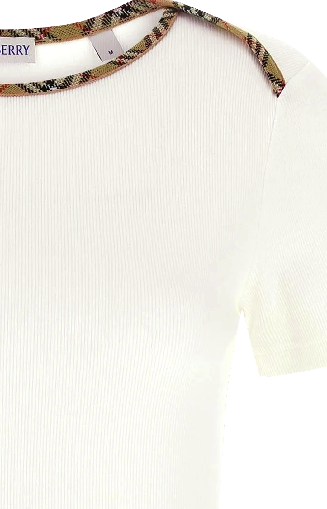 Check Trim Cotton T-shirt in Chalk White