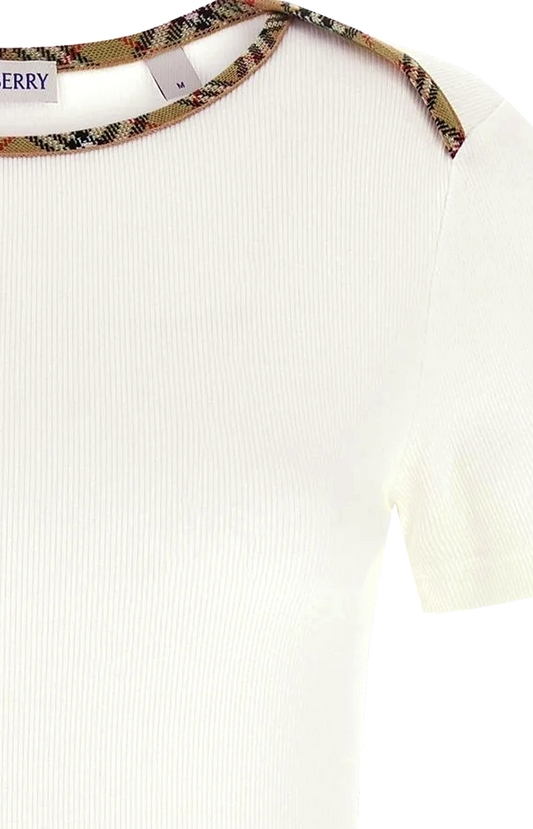 Burberry Check Trim Cotton T-shirt in Chalk White — product photo 2