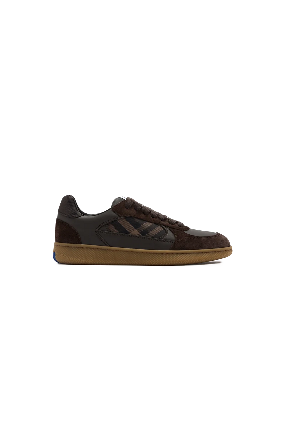 Burberry Leather, Suede and Check Terrace Sneakers in Dark Brown — front view