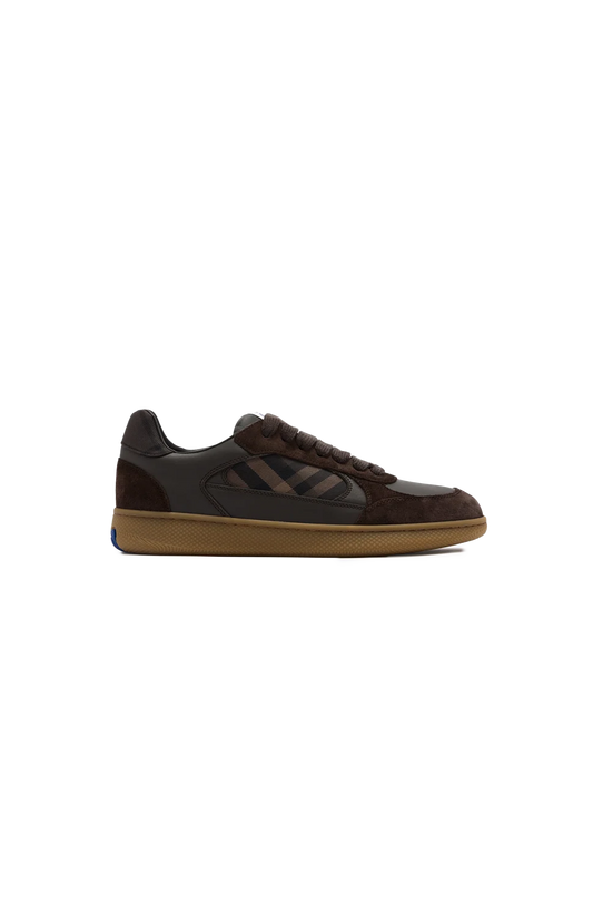 Burberry Leather, Suede and Check Terrace Sneakers in Dark Brown — front view