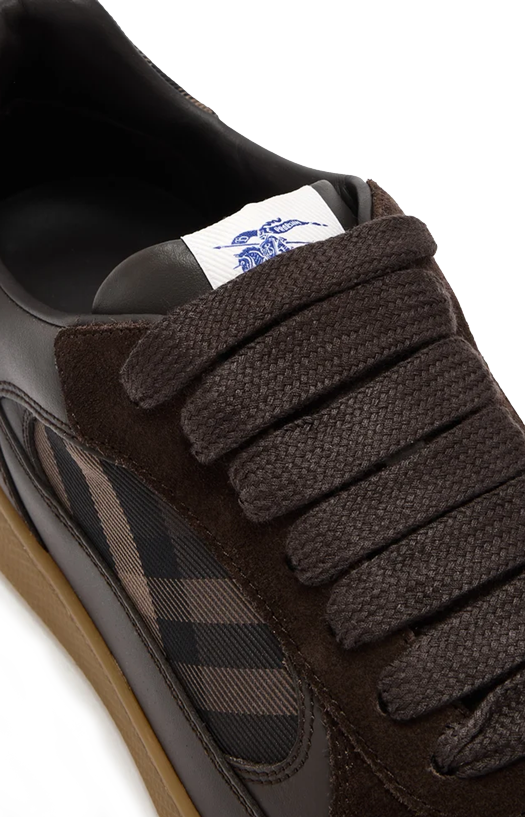 Burberry Leather, Suede and Check Terrace Sneakers in Dark Brown — product photo 4