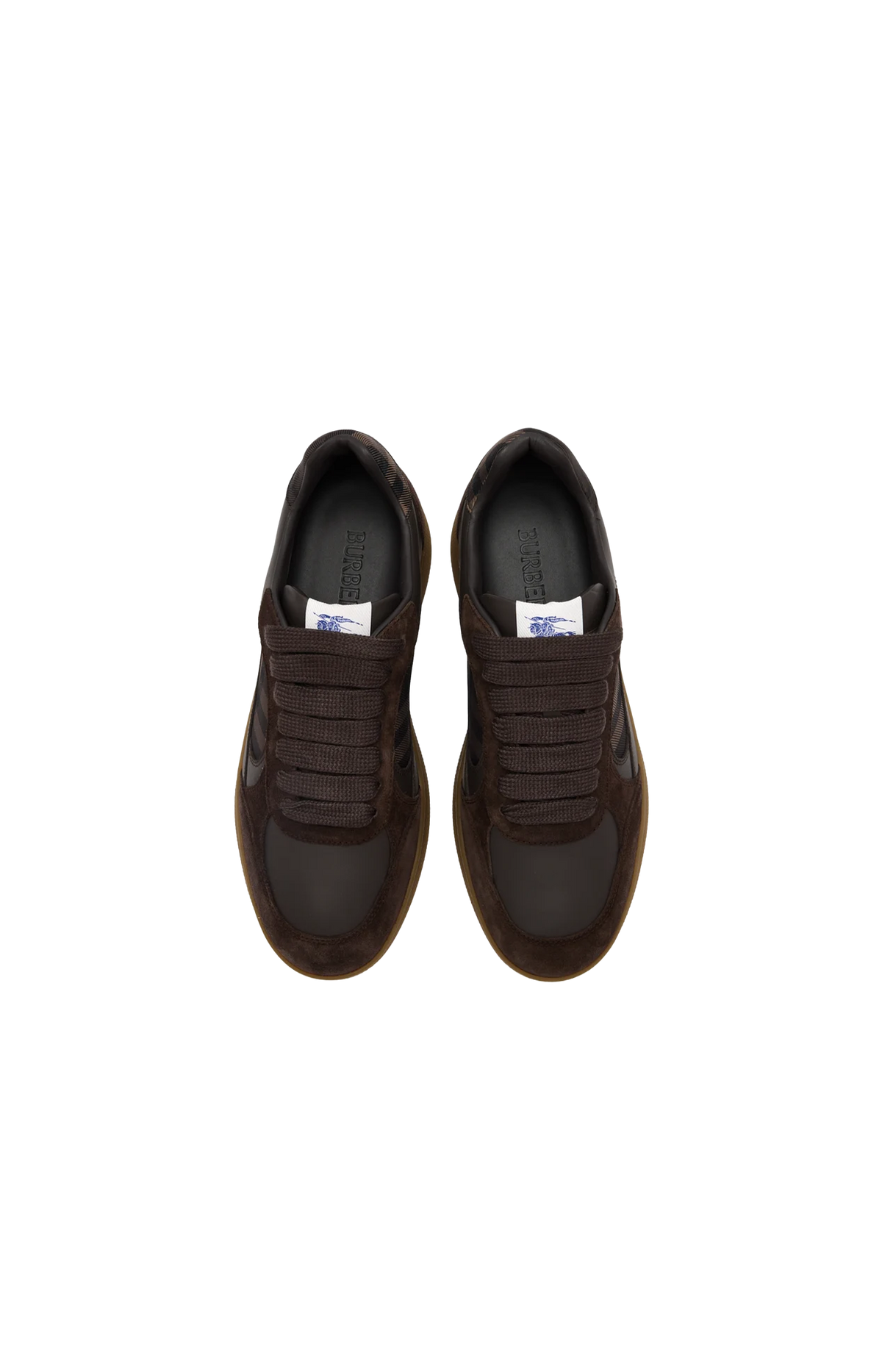 Burberry Leather, Suede and Check Terrace Sneakers in Dark Brown — product photo 2