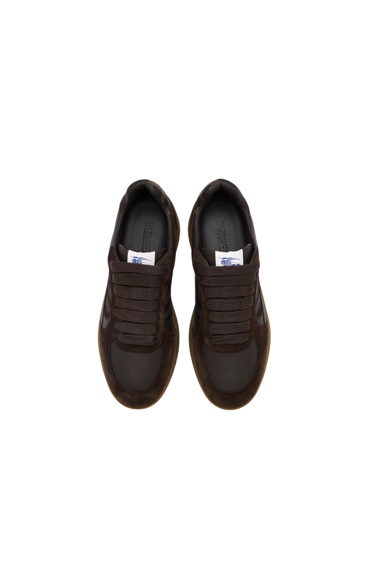 Burberry Leather, Suede and Check Terrace Sneakers in Dark Brown — product photo 2
