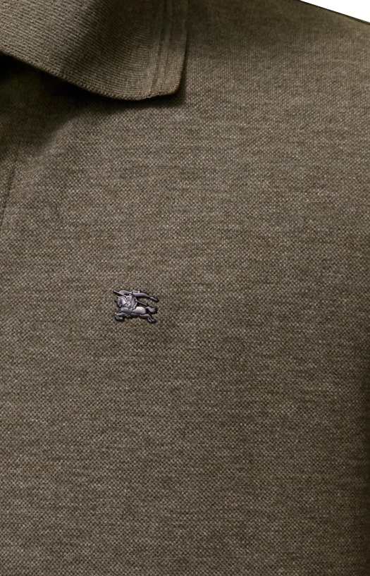 Long-Sleeve Wool Cotton Polo Shirt in Military Green