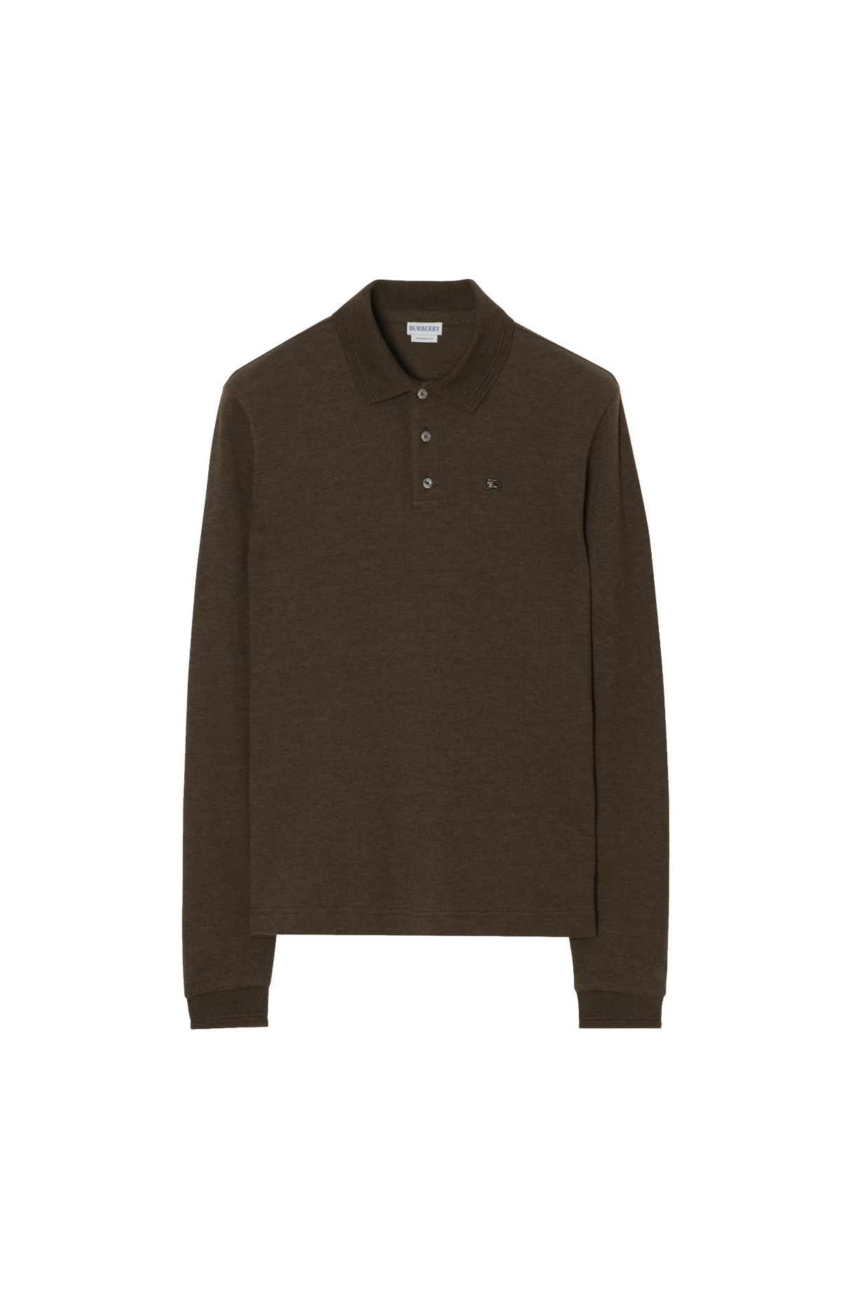 Long-sleeve Wool Cotton Polo Shirt in Darkwood Brown