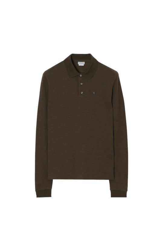 Long-sleeve Wool Cotton Polo Shirt in Darkwood Brown