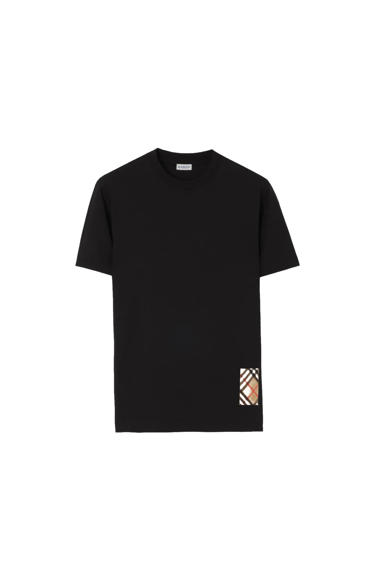 Check Cashmere Patch Cotton T-shirt in Black