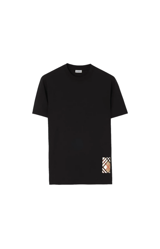 Check Cashmere Patch Cotton T-shirt in Black