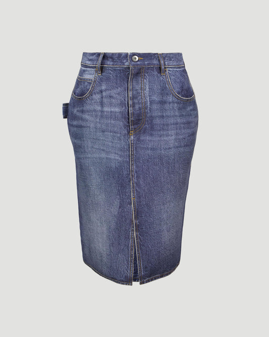 Denim Printed Silk And Viscose Midi Skirt