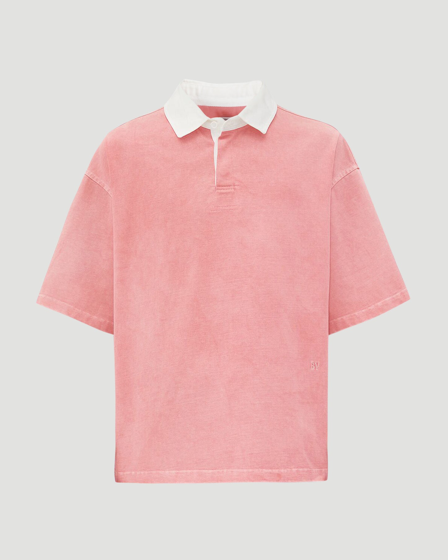 Bottega Veneta Washed Out Jersey Polo Shirt in Pink Lemonade — front view