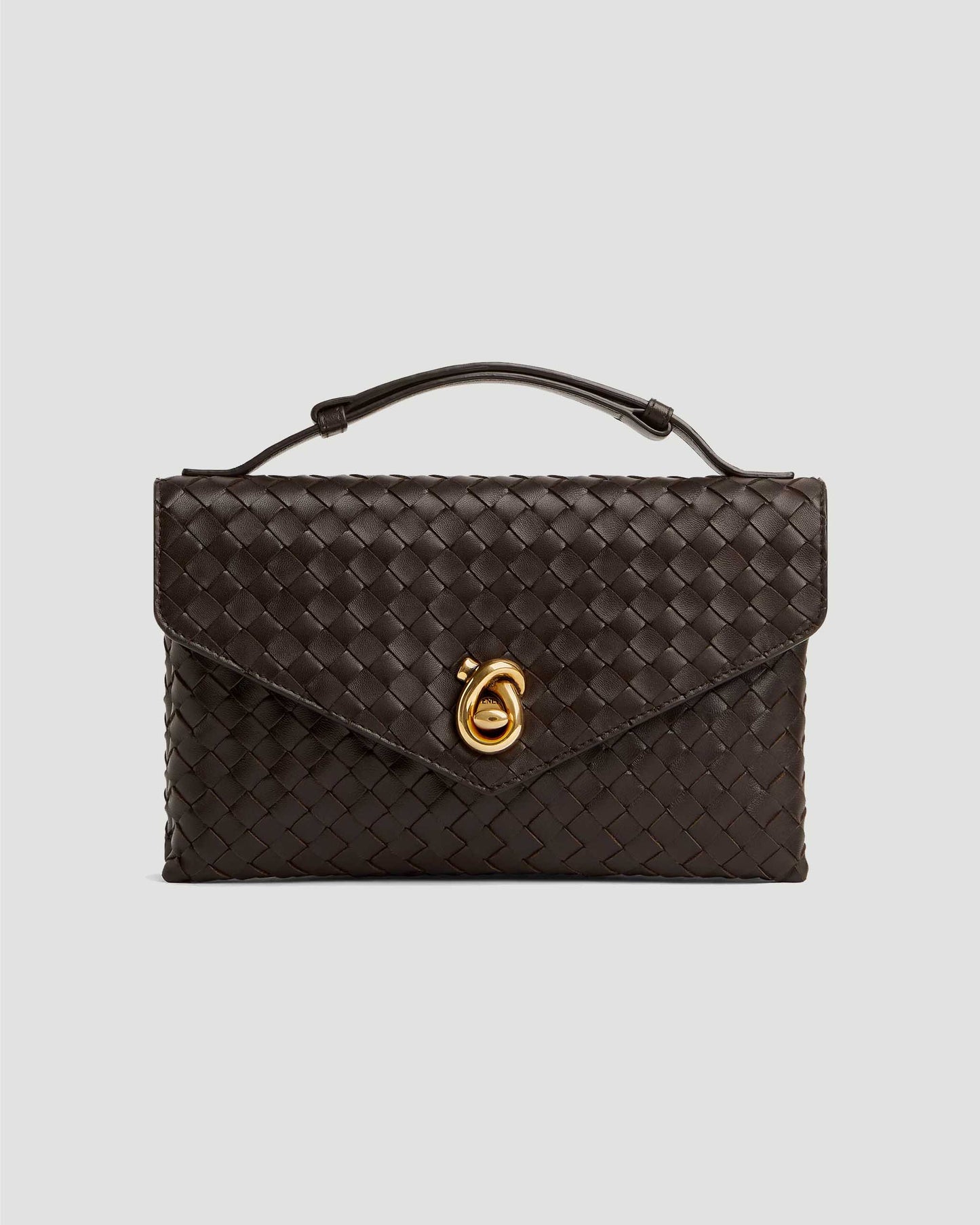 Bottega Veneta Knot Lock Bag in Fondant in Brown — front view