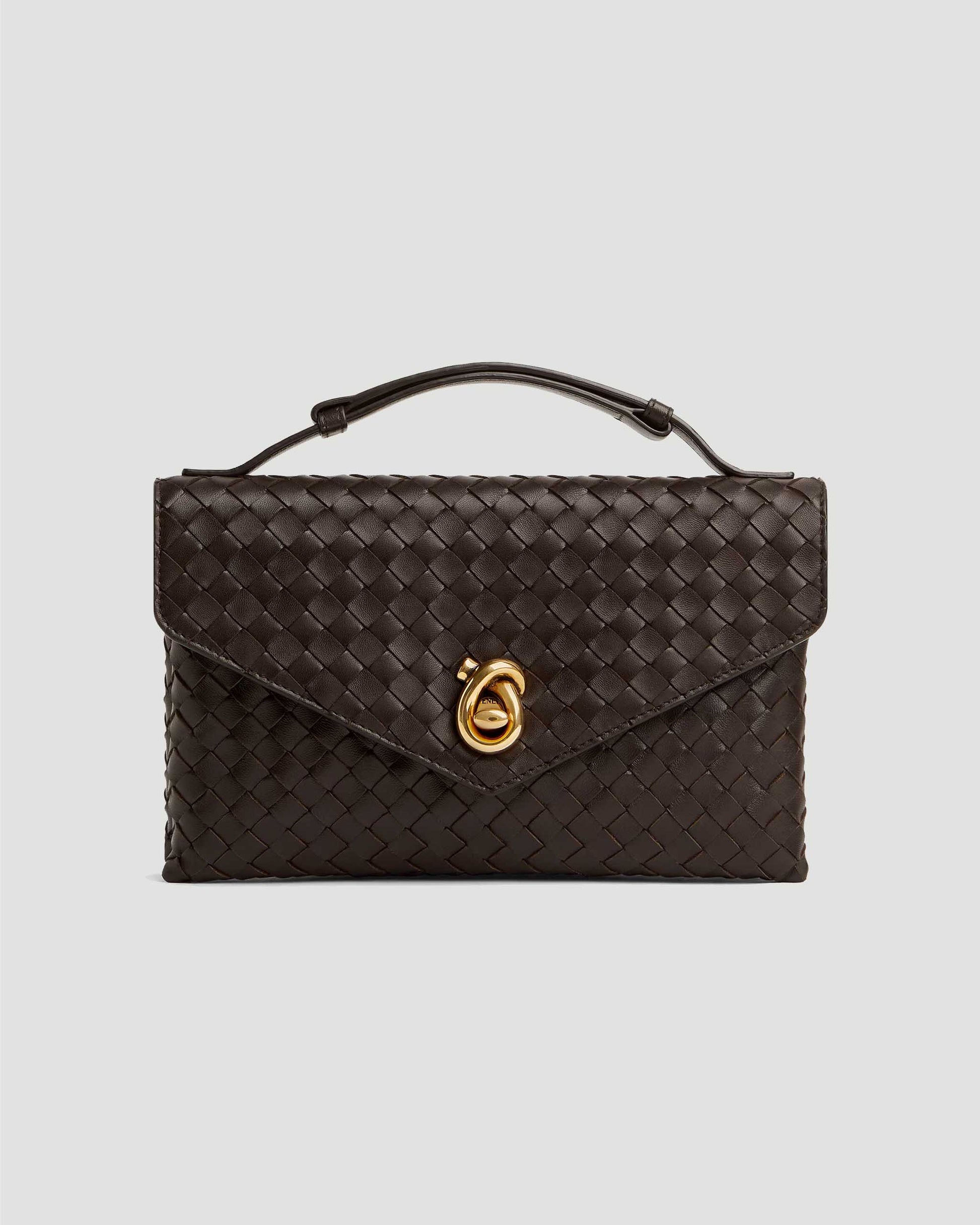Bottega Veneta Knot Lock Bag in Fondant in Brown — front view