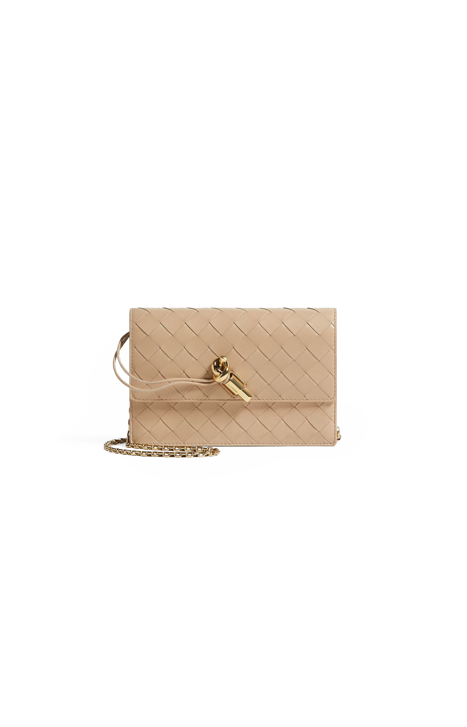 Bottega Veneta Andiamo Pouch on Chain in Shore — front view
