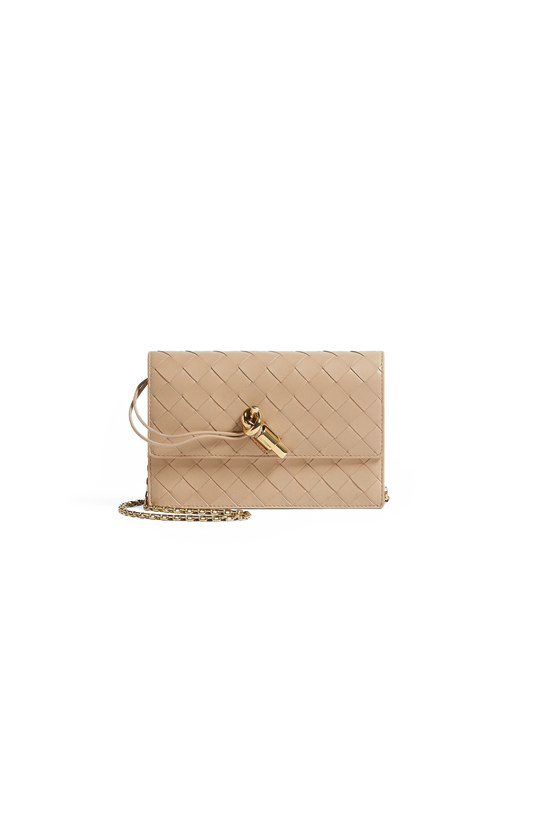 Bottega Veneta Andiamo Pouch on Chain in Shore — front view