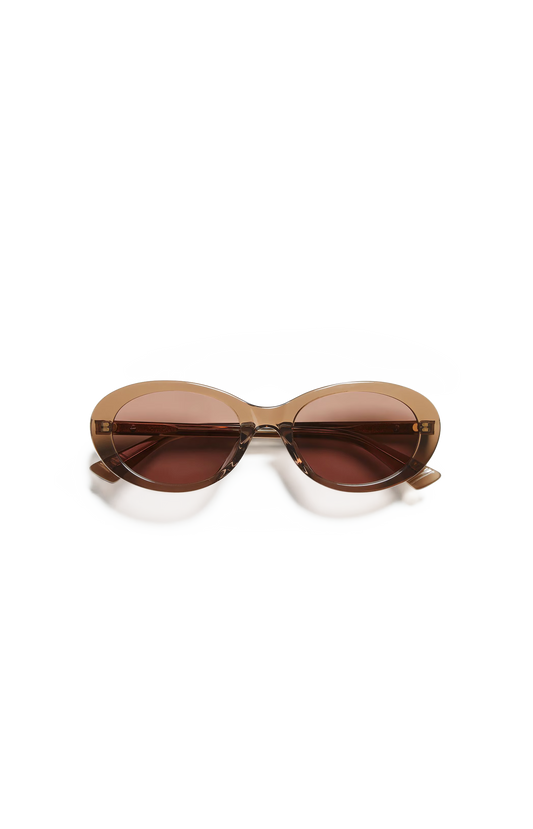 Bottega Veneta Oval Acetate Sunglasses in Brown — front view